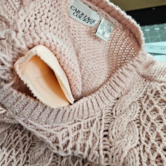 Vtg Carriage Court 80s Sweater Women Medium Pink Knit Coquette Cottage Grandma - Picture 7 of 8
